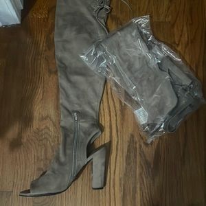 Tall Tan Peep toe Boot